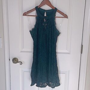 Dark green XS lace cocktail halter dress